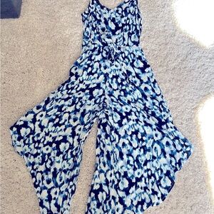 NWT Vince Camuto Blue-Black-White Print Cropped Jumpsuit size XS